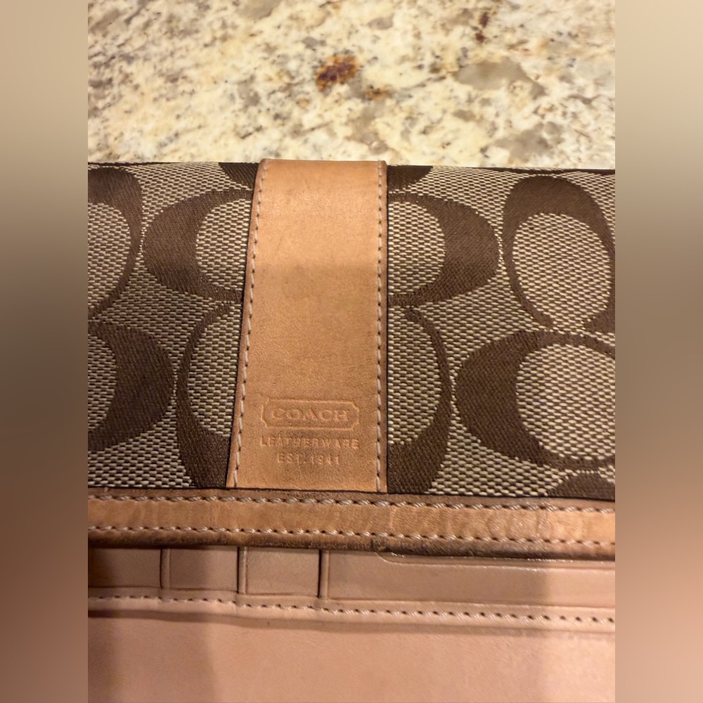 Coach Signature Jacquard brown canvas on natural leather continental - Picture 10 of 14
